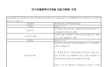 한국거래소, 오는 11일부터 한국앤컴퍼니 ‘단기과열종목’ 지정
