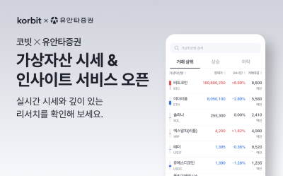 코빗, 유안타증권 앱 내 가상자산 시세 및 콘텐츠 서비스 오픈