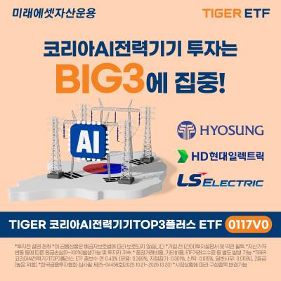 미래에셋, ‘TIGER 코리아AI전력기기TOP3플러스 ETF’ 신규 상장