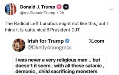 트럼프, 예수 품에 안긴 채…"광신도들 좋아할 수도" 사진 업로드, 왜?